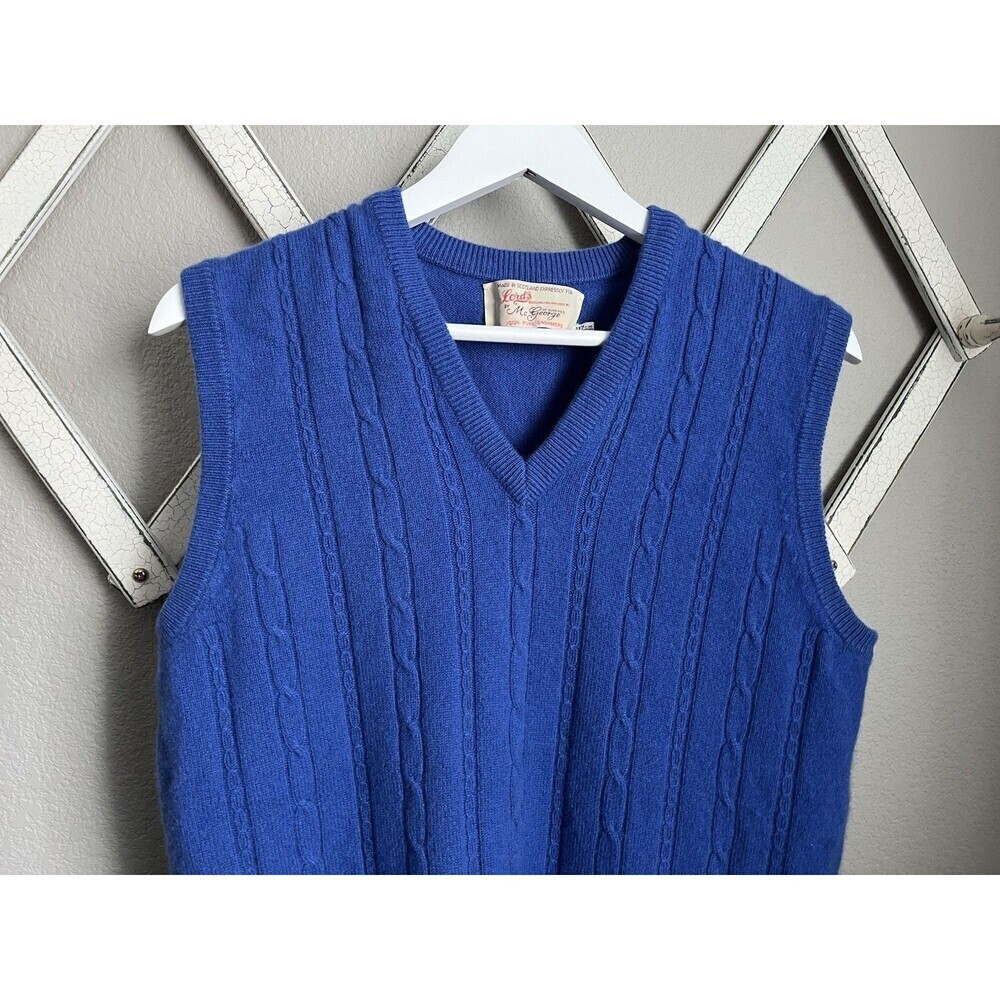Lord’s by McGeorge of Dumfries Men's Pure Cashmere Sweater Vest Scotland - Blue - Picture 2 of 7